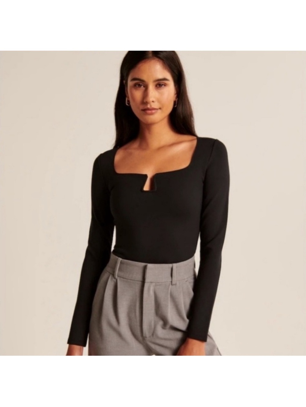 Abercrombie & Fitch Black Scoop Neck Long-Sleeve Bodysuit